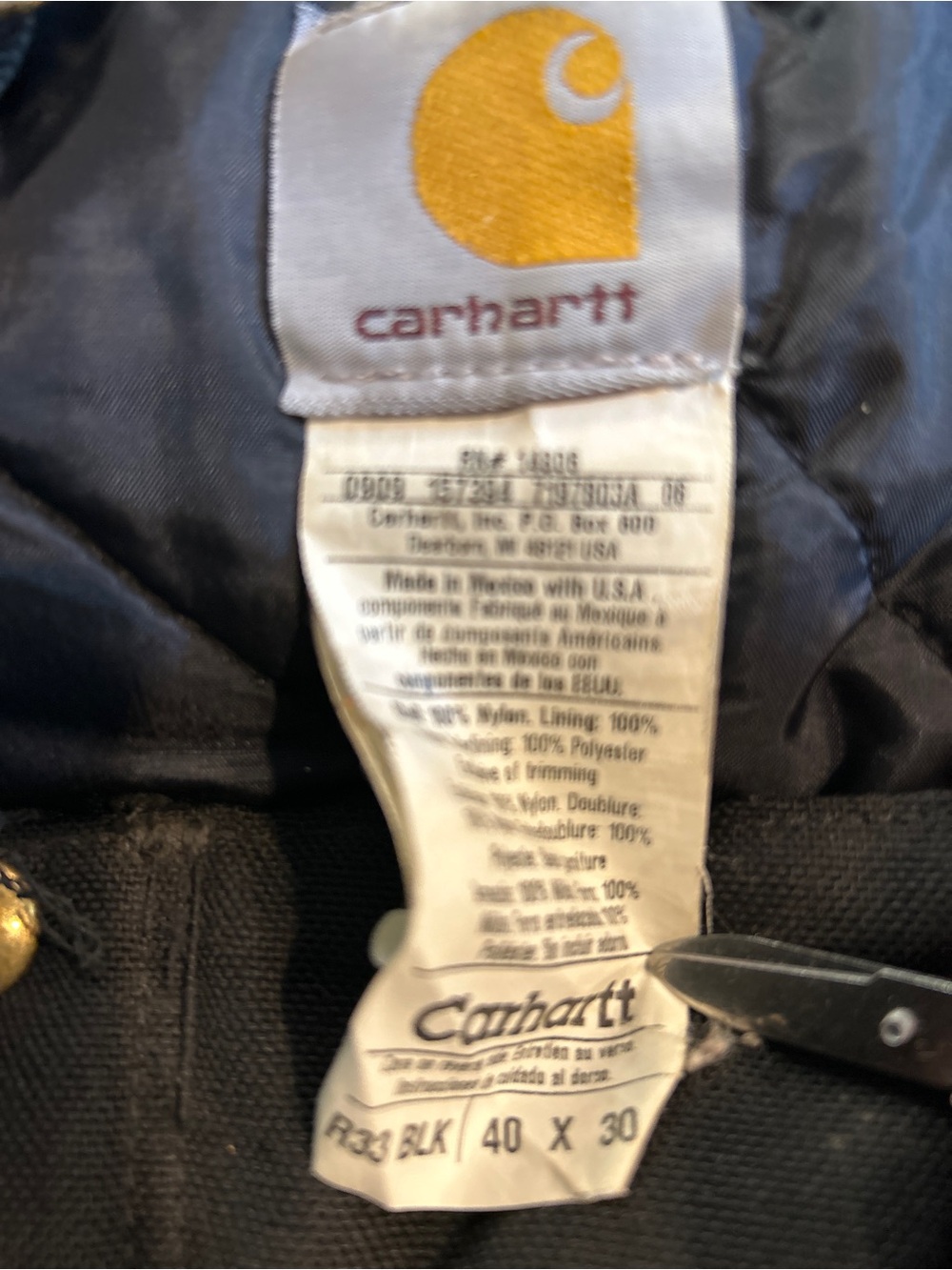 Carhartt Black Insulated Bib Overalls Mens 40x30 Quilt Lined Workwear Duck Canva - Picture 3 of 5